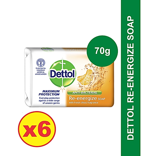 Dettol Anti-bacterial Soap 70g - Re-energize - Pack Of 6