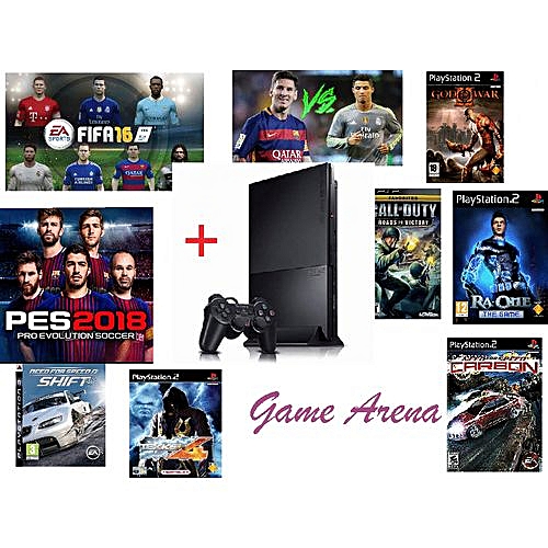 Sony PS2 Slim Console - Latest Edition- Plus Extra Controller And More Than 12 Downloaded Games ( FIFA & PES + GOD Of WAR + MORTAL COMBACT + CAR RACE + CALL Of DUTY And Other ADVENTURES GAMES