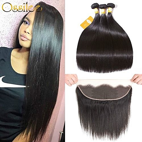Fashion Ossilee Straight Hair With Frontal 8A Grade Malaysian Hair 13 4 Lace Frontal With Straight Hair Bundles Unprocessed Human Hair
