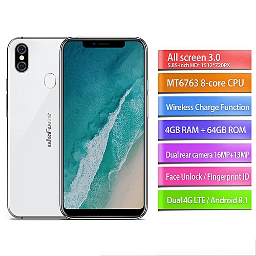 Ulefone Ulefone X 5.85" 4G Mobile Phone 4GB RAM 64GB ROM Android8.1 Smartphone Face ID Wireless Charge Dual SIM Cellphone(White)
