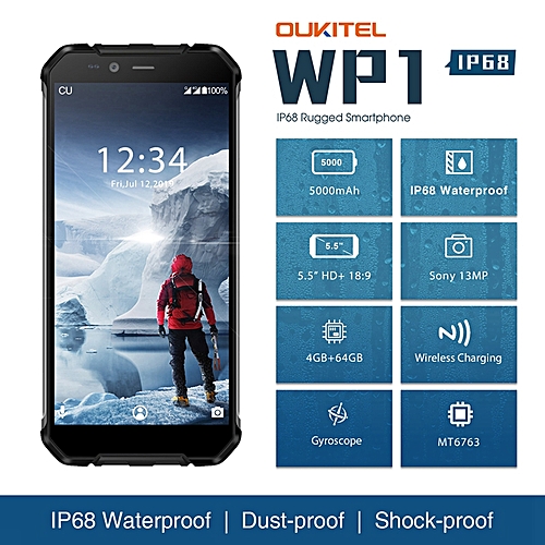 Oukitel OUKITEL WP1 IP68 Waterproof 4GB 64GB 5000mAh MTK6763 Octa Core 5.5" HD+ 18:9 Display Wireless Charging Smartphone
