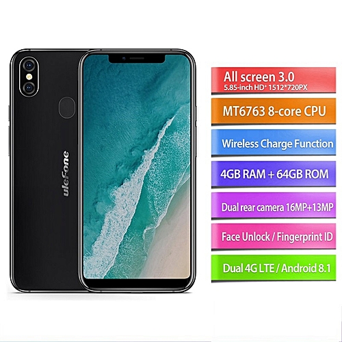 Ulefone Ulefone X 5.85" 4G Mobile Phone 4GB RAM 64GB ROM Android8.1 Smartphone Face ID Wireless Charge Dual SIM Cellphone(Black)