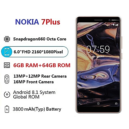 Nokia 7 Plus 6GB RAM 64GB ROM Snapdragon 660 Octa Core Dual SIM 4G Smartphone_White