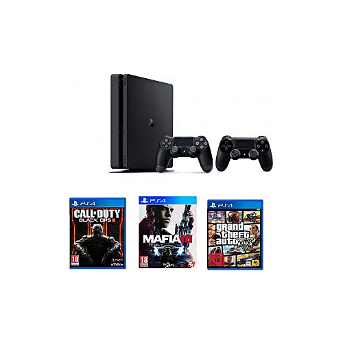 Sony PlayStation 4 1TB Slim Console + Black OpsIII + Mafia III + GTA V  Bundle + EXTRA CONTROLLER