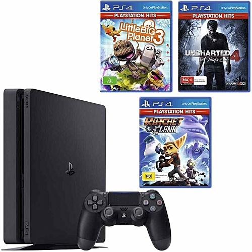 Sony PlayStation 4 1TB Slim Console + Uncharted 4 + Ratchet And Clank + Little Big Planet 3 Bundle