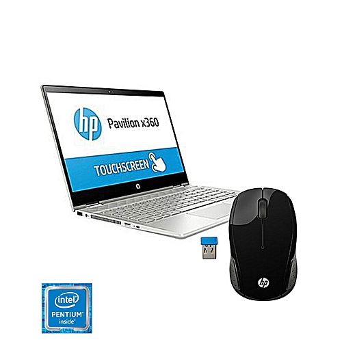 HP Pavilion X360 14 Cd0000nia- Intel Pentium Dual Core- 4415U Processor 4GB RAM 500GB Hard Drive, 14 Touchscreen Windows 10 Home- Natural Silver + Free HP Mouse